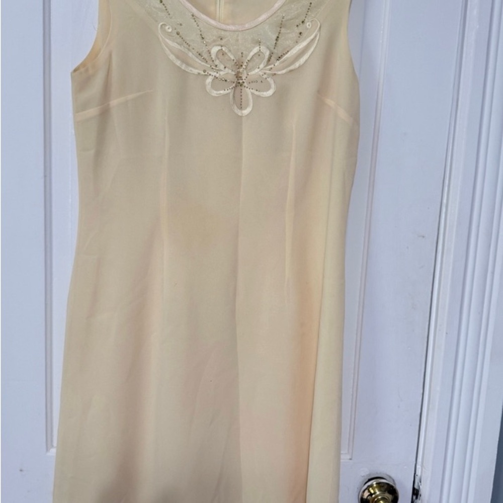 Cream Sleeveless Embellished A-line Dress